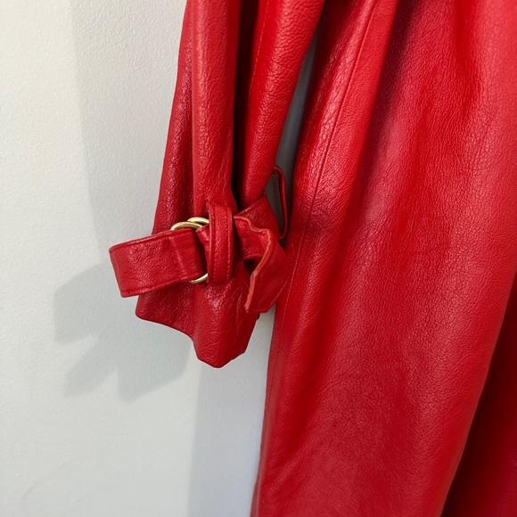 Vintage Red Genuine Leather Belted Trench Coat By Breier of Amsterdam Size 10 - Picture 8 of 16
